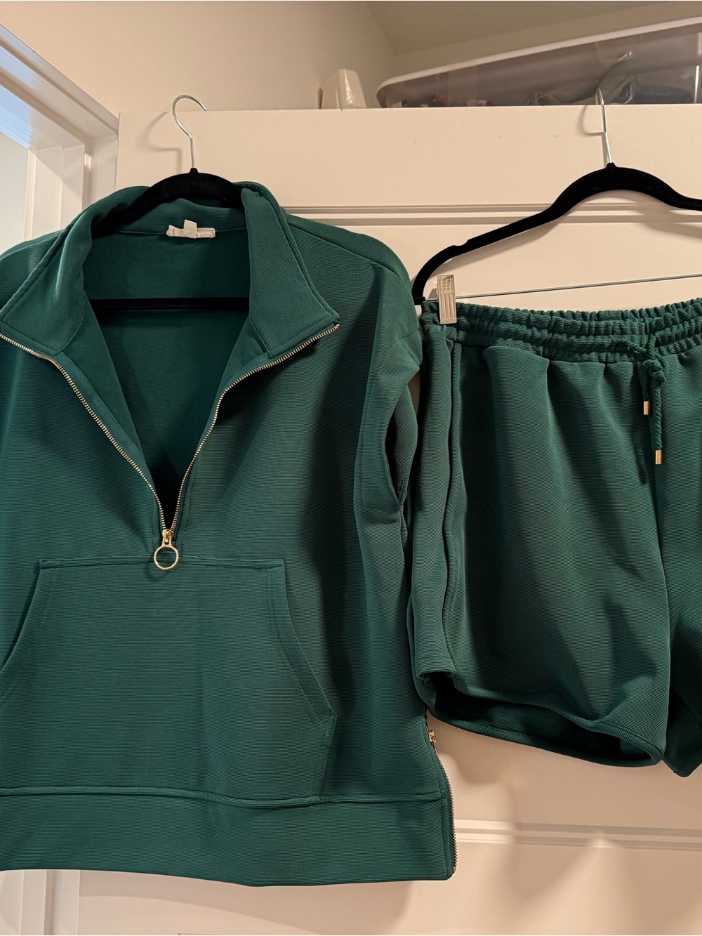 entro Green Half-Zip Pullover & Drawstring Shorts Set